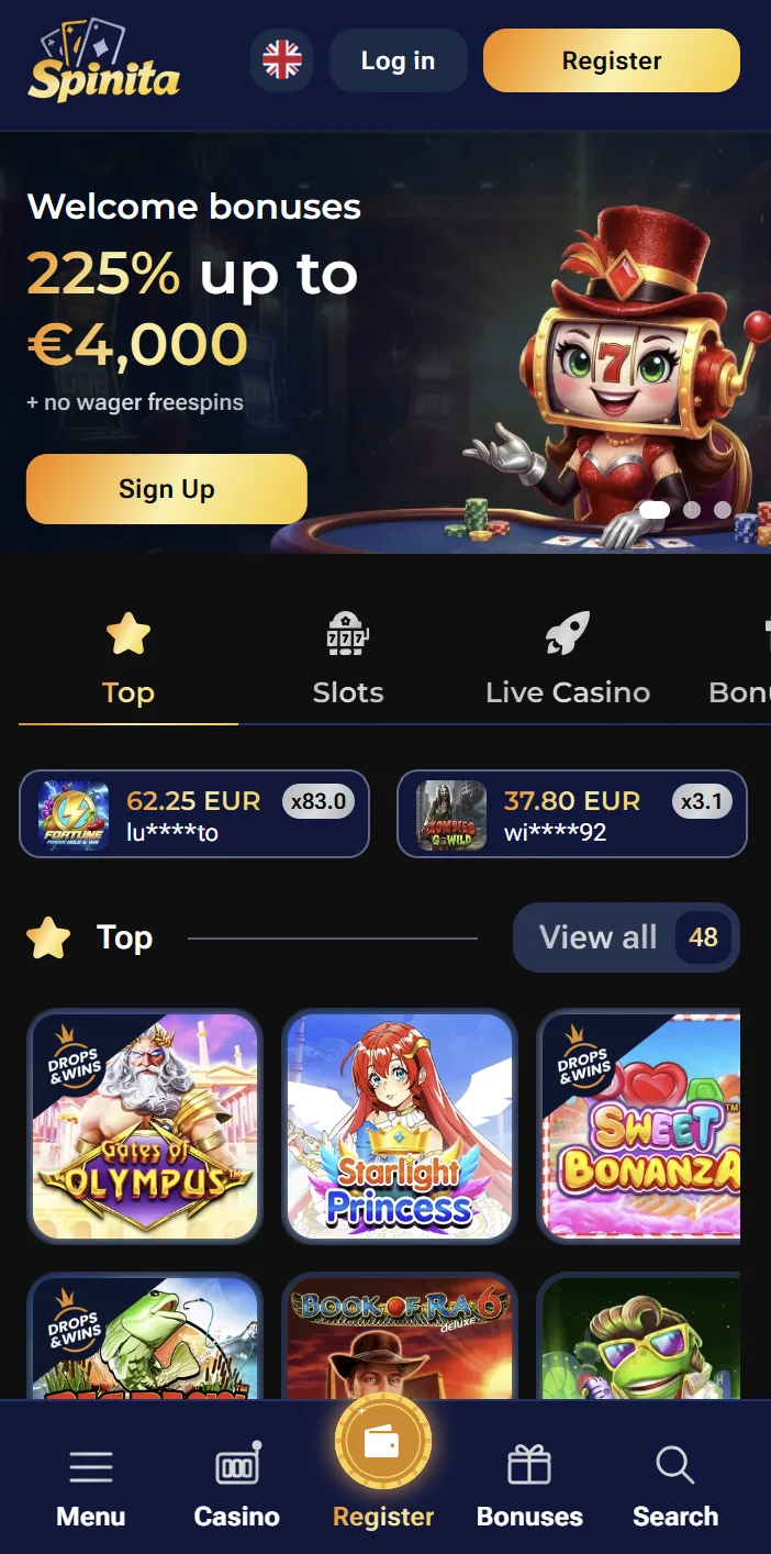 Accès mobile chez Casino Spinita
